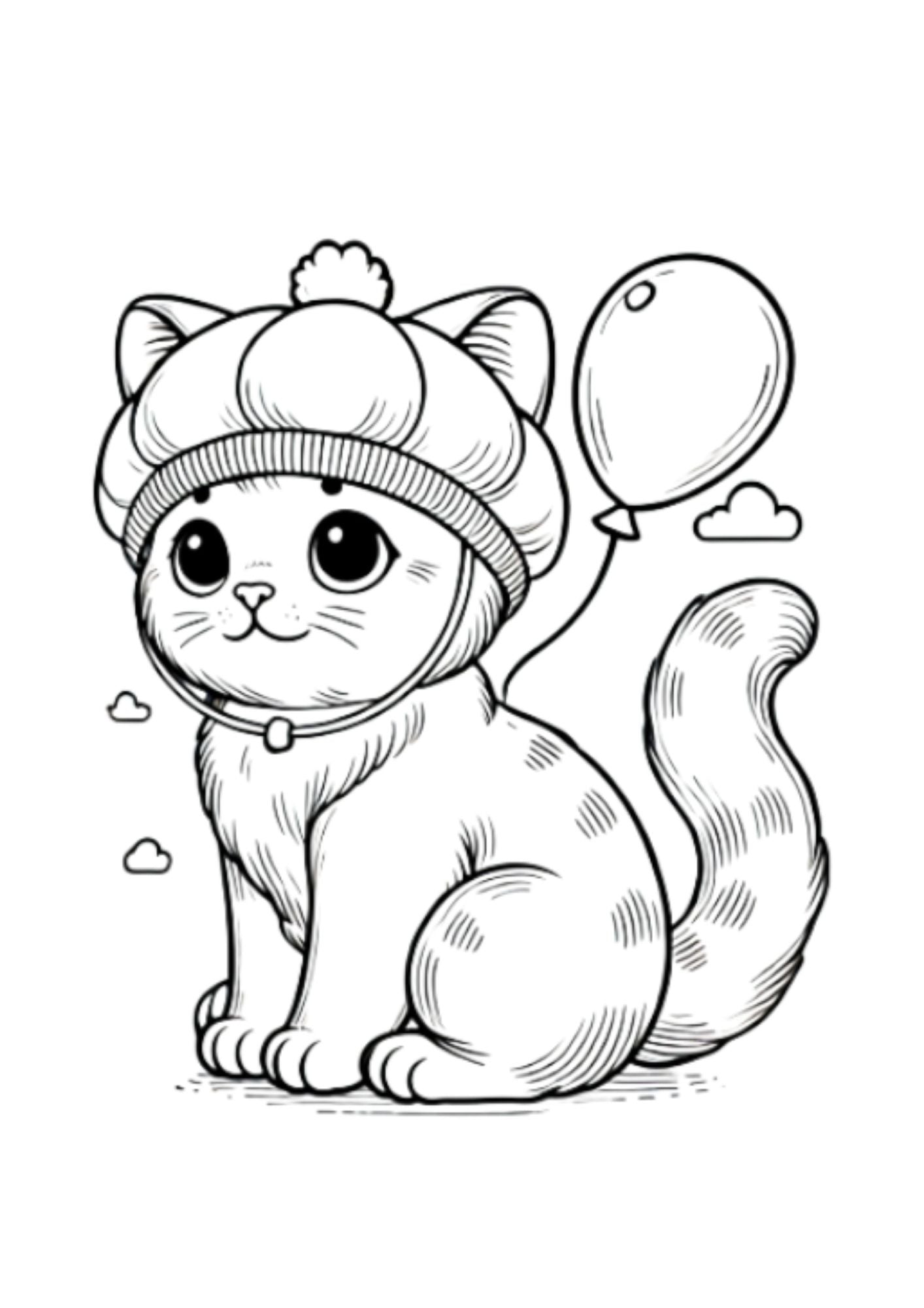 Balloon Cat Coloring Page