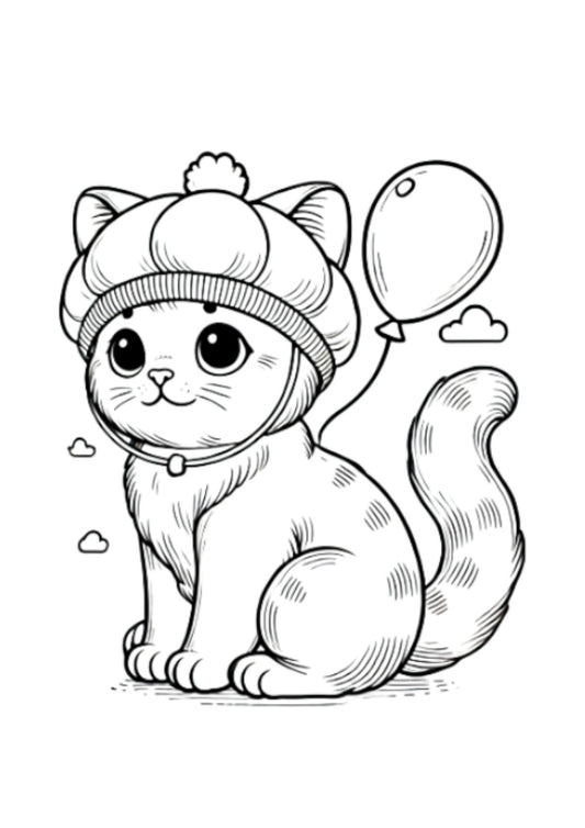 Balloon Cat Coloring Page