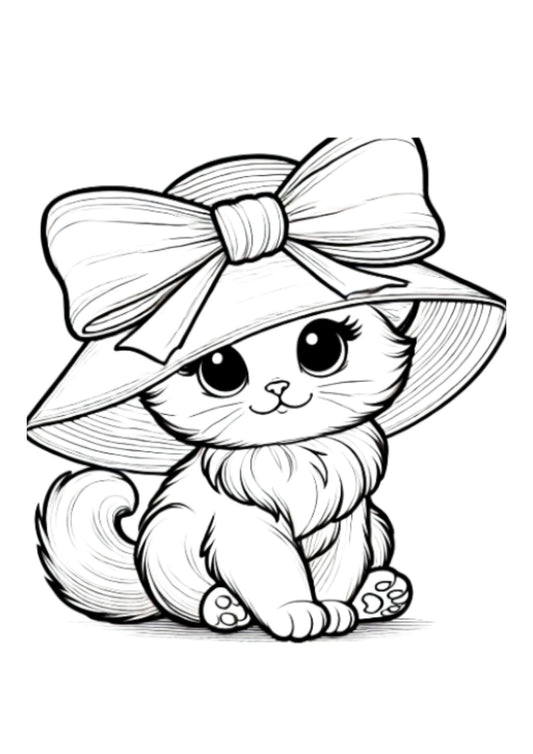 Bow Cat Coloring Page