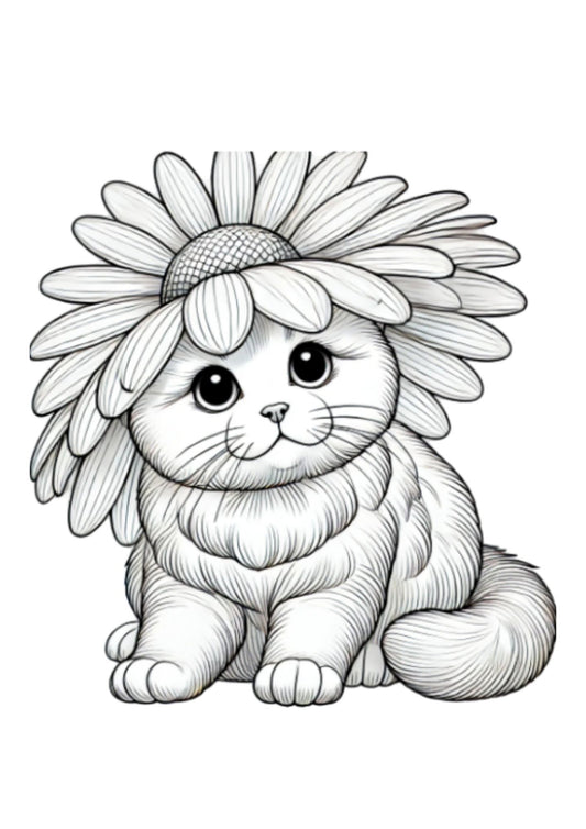 Flower Cat Coloring Page