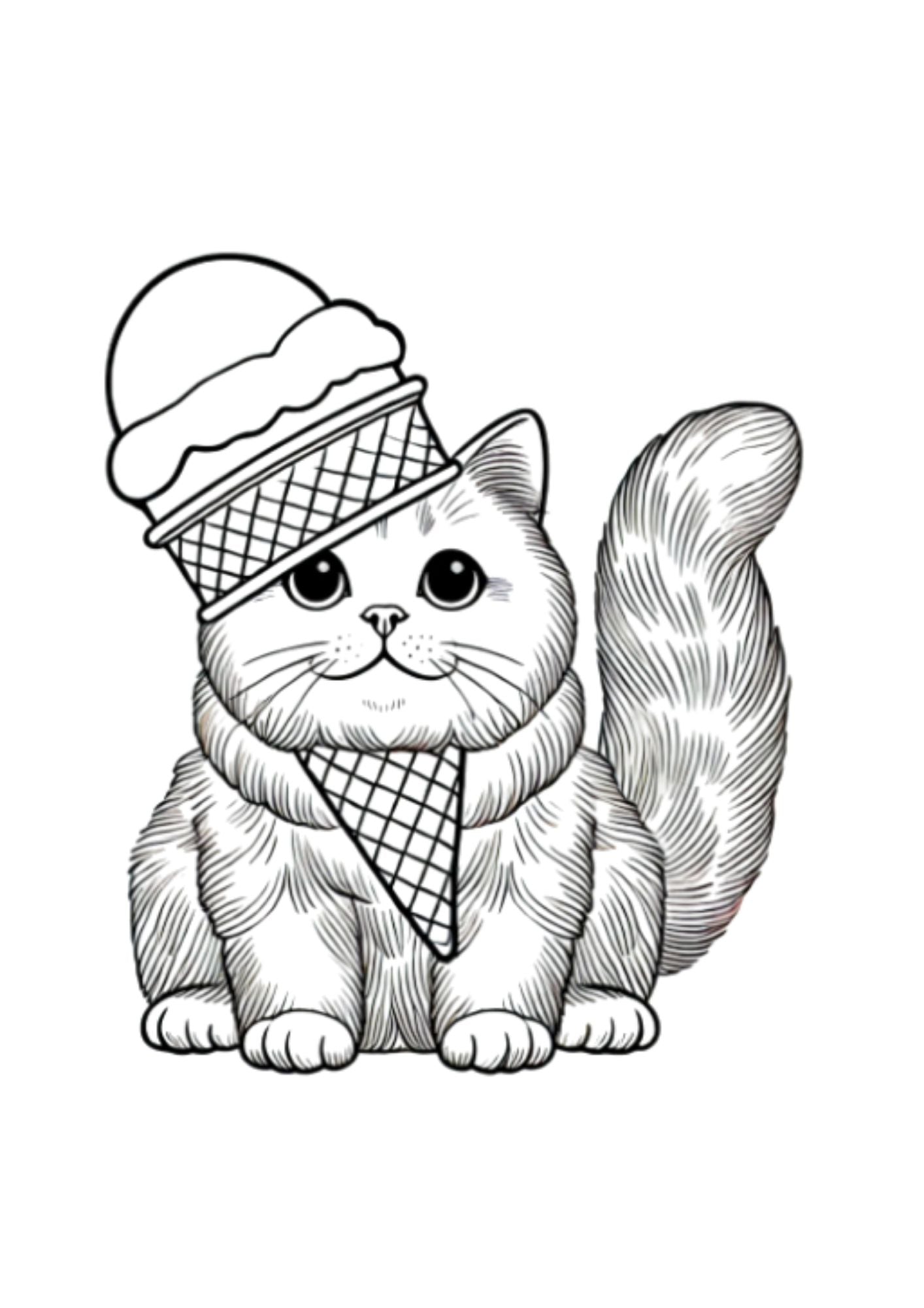Ice Cream Cat Coloring Page