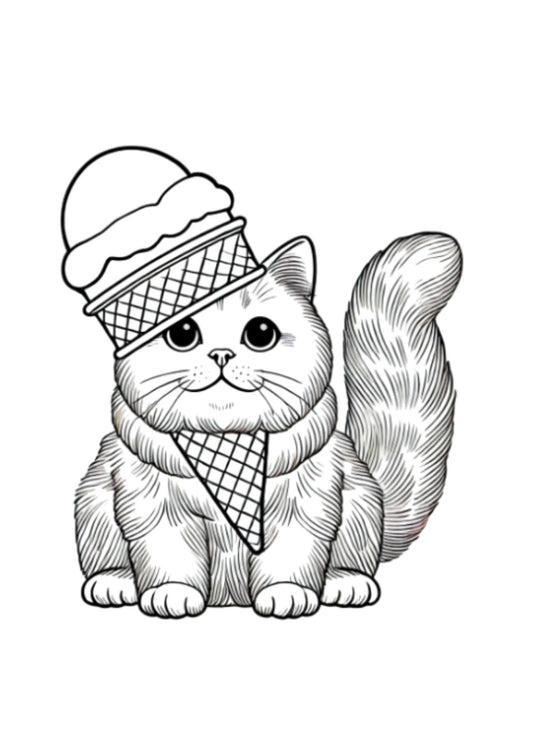 Ice Cream Cat Coloring Page