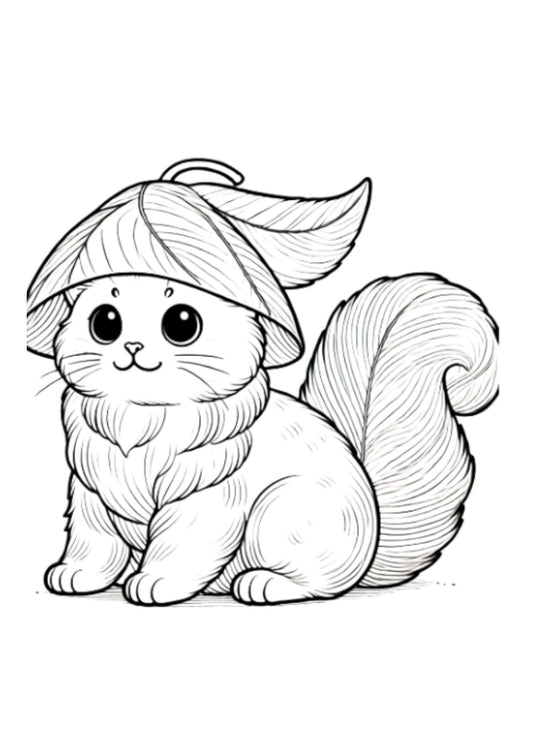 Leaf Cat Coloring Page