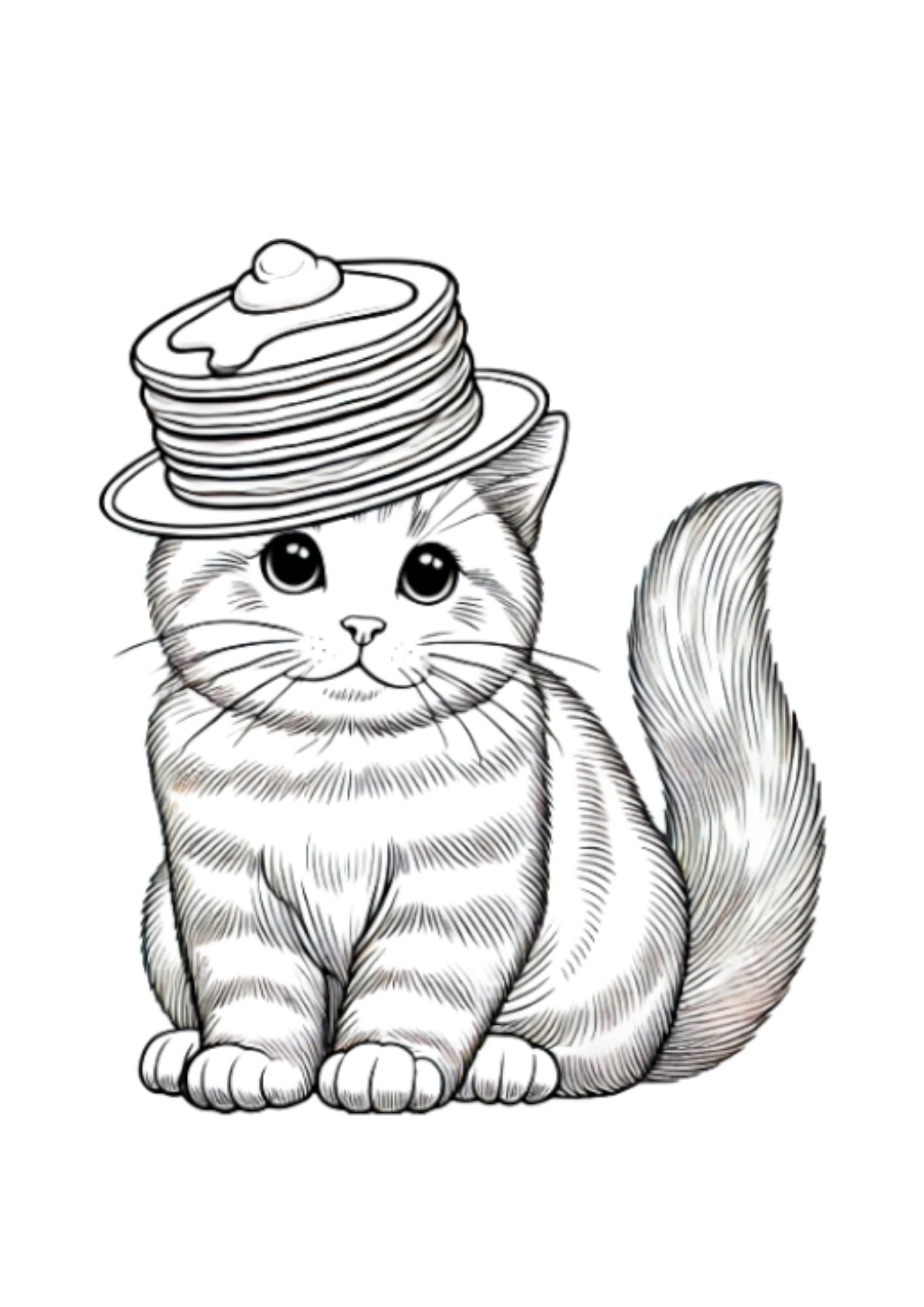Pancakes Cat Coloring Page