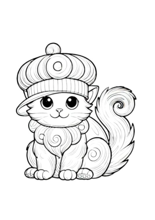 Swirl Cat Coloring Page