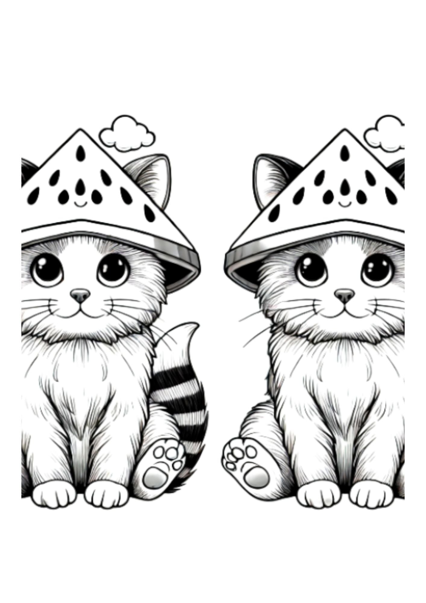 Watermelon Cat Coloring Page