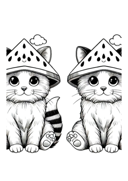 Watermelon Cat Coloring Page