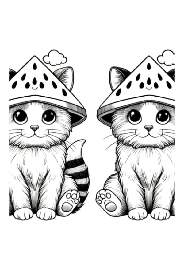 Watermelon Cat Coloring Page